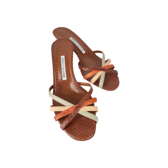 Manolo Blahnik Open Toe Snakeskin Mules - Picture 8 of 8